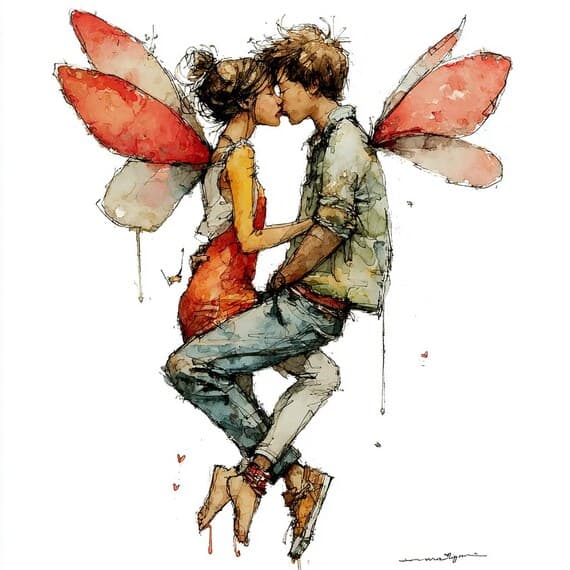 20 Fairy Couple Valentine Love PNG Clipart Whimsical Magical Partners — view 7 — watercolor clipart transparent PNG instant download