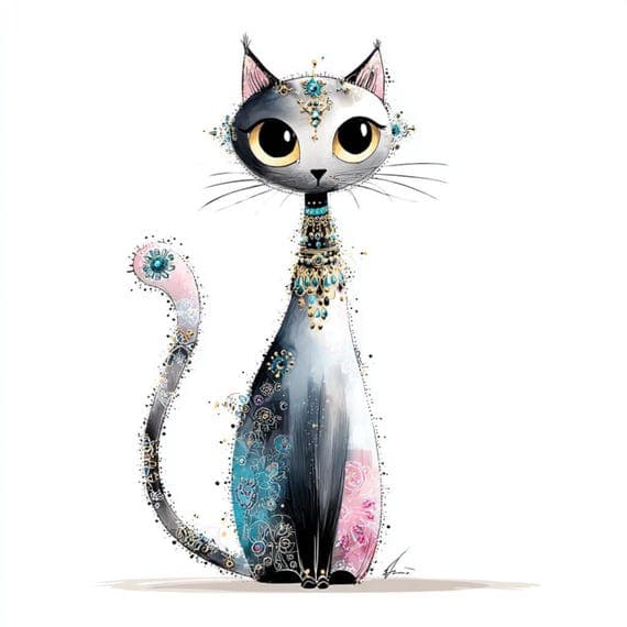 25 Watercolor Jewel Cat Clipart (JPG) β view 8 β watercolor clipart transparent PNG instant download