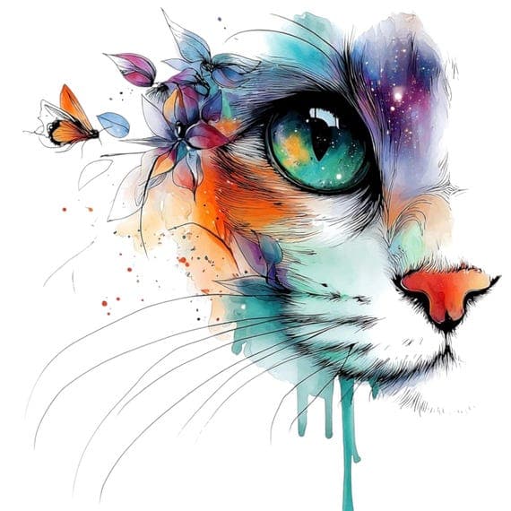 Watercolor Floral Cat eye Clipart β view 7 β watercolor clipart transparent PNG instant download