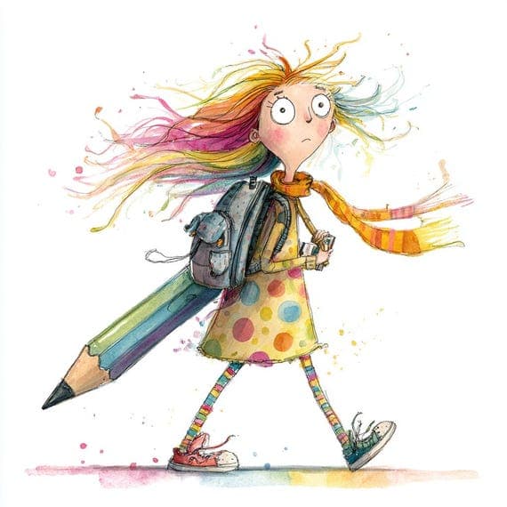 Whimsical First Day of School Girl Clipart β view 4 β watercolor clipart transparent PNG instant download
