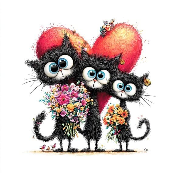 20 Whimsical Cat Love Clipart PNG β view 6 β watercolor clipart transparent PNG instant download