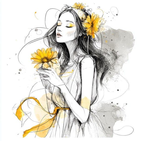 Floral Girl Clipart β view 5 β watercolor clipart transparent PNG instant download