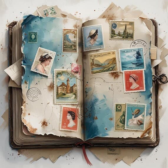 Vintage Stamp Ephemera – Travel Junk Journal Pages (Digital Download) — view 7 — watercolor clipart transparent PNG instant download