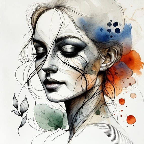 15 Whimsical Floral Woman Face Clipart β view 6 β watercolor clipart transparent PNG instant download