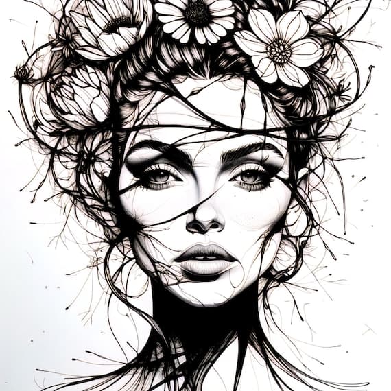 15 Floral Woman Face Clipart β view 7 β watercolor clipart transparent PNG instant download