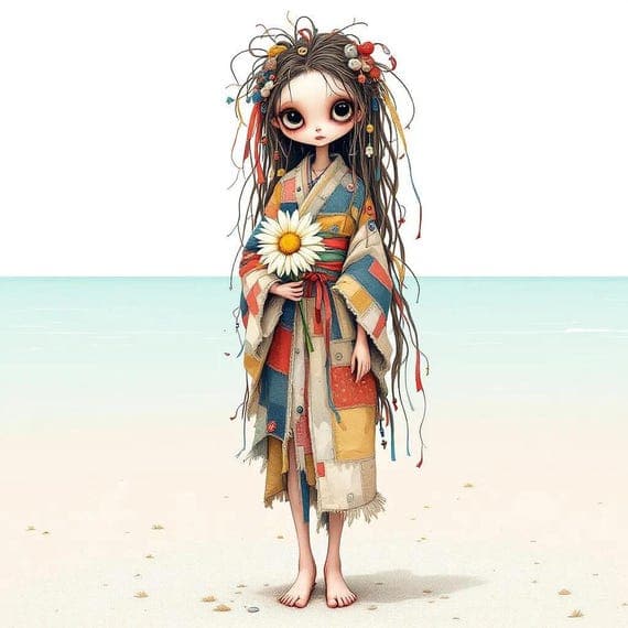 Paris Girl Clipart Bundle – Floral Kimono Illustrations (Digital Downl — view 8 — watercolor clipart transparent PNG instant download