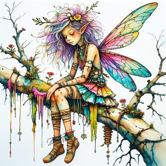 10 Whimsical Fairy Clipart – Colorful Forest Girls, Magical Wings (Dig — view 7 — watercolor clipart transparent PNG instant download