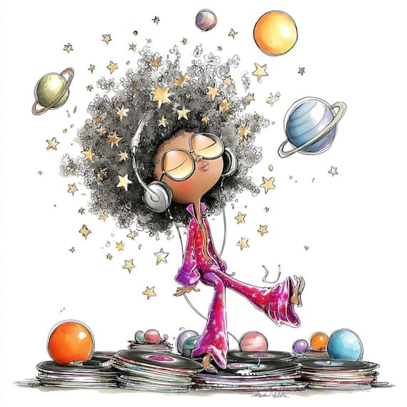 13 Retro Cosmic Girl Clipart (JPG) β watercolor clipart transparent PNG instant download