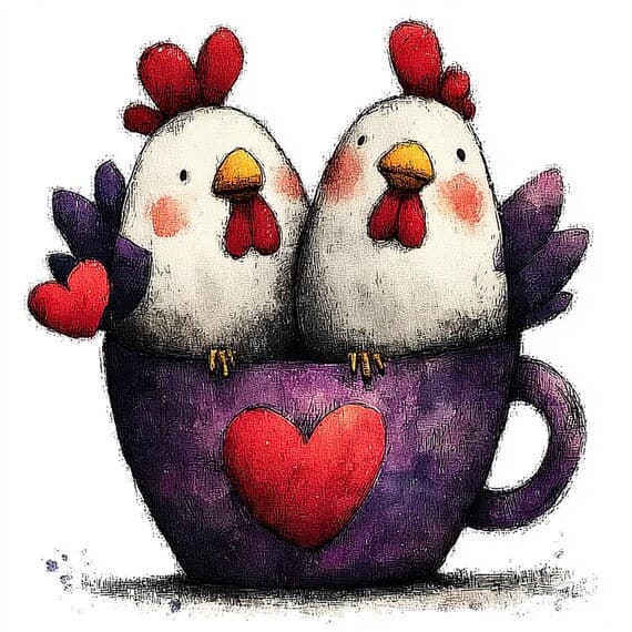 13 Chicken Valentine JPG Farmhouse Wall Art Love Rooster Hen Card Prin — view 4 — watercolor clipart transparent PNG instant download
