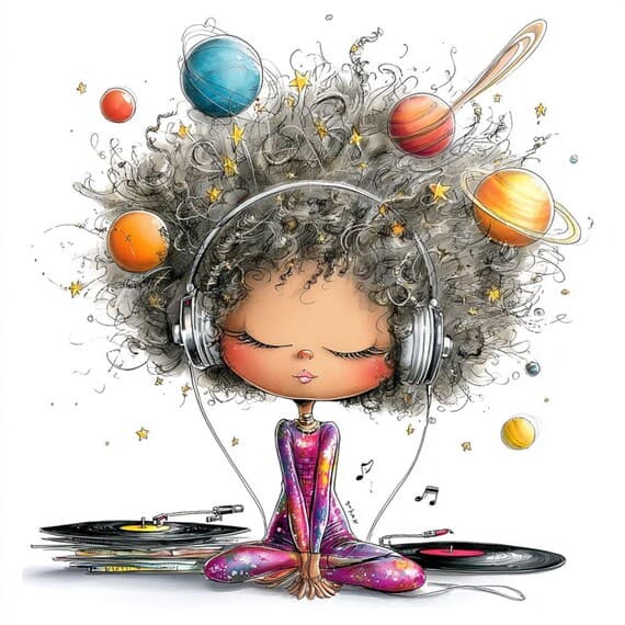 13 Retro Cosmic Girl Clipart (JPG) β view 4 β watercolor clipart transparent PNG instant download