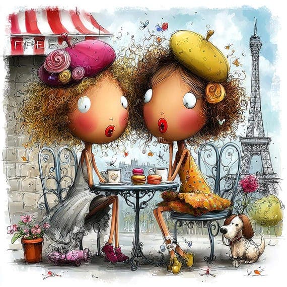 Paris Cafe Friends Watercolor Print, Eiffel Tower Art (Digital Downloa β view 8 β watercolor clipart transparent PNG instant download