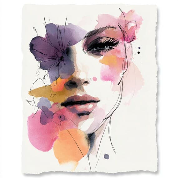 10 Abstract Floral Woman Faces (JPG) β view 7 β watercolor clipart transparent PNG instant download