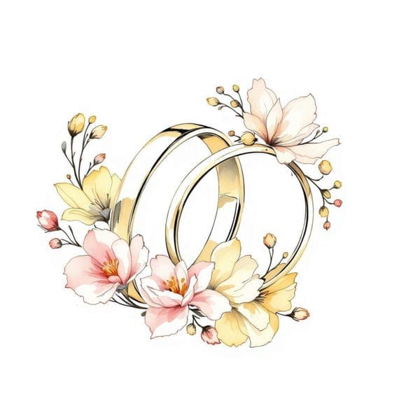 Floral Wedding Rings Clipart β view 3 β watercolor clipart transparent PNG instant download