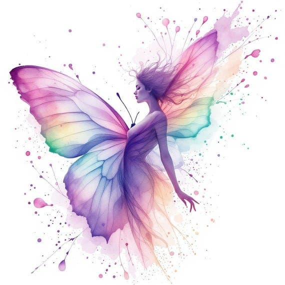 Butterfly Woman Clipart, Elegant Fantasy Art (PNG JPG) — watercolor clipart transparent PNG instant download