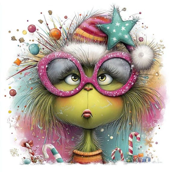 15 Funny Green Christmas Girl Clipart β view 2 β watercolor clipart transparent PNG instant download