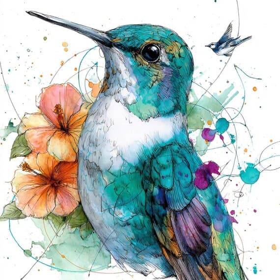 12 Abstract Hummingbird ,Watercolor bird wall art for Modern Decor β view 2 β watercolor clipart transparent PNG instant download