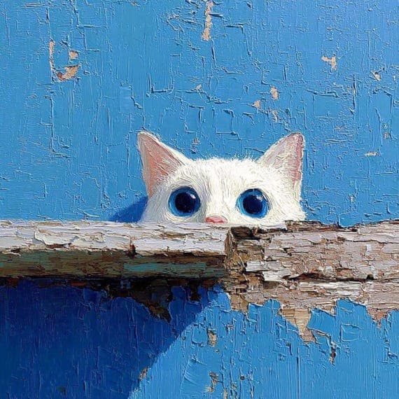 12 Oil Texture Peeking Cat Clipart (JPG) — watercolor clipart transparent PNG instant download