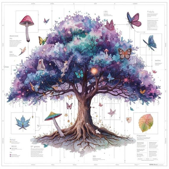 20 Fantasy Tree Blueprint Art β watercolor clipart transparent PNG instant download