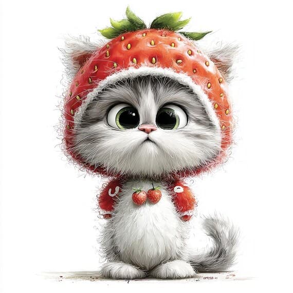 15 Strawberry Cat Clipart β view 7 β watercolor clipart transparent PNG instant download