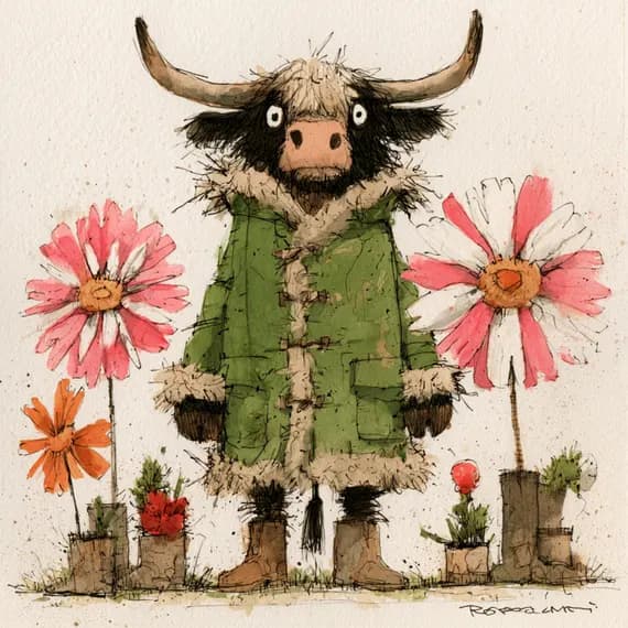21 Whimsical Highland Cow Clipart PNG β view 3 β watercolor clipart transparent PNG instant download