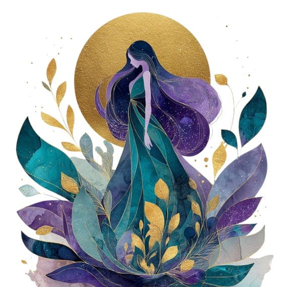 15 Emerald Moon Woman Faces Clipart (PNG JPG) – Celestial Botanical Go — view 8 — watercolor clipart transparent PNG instant download