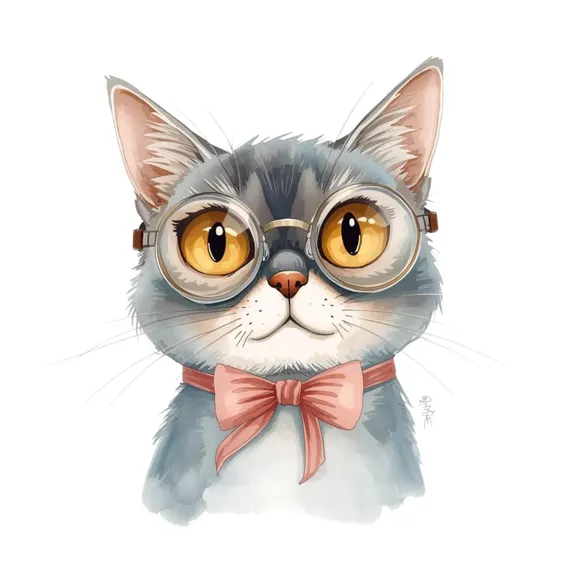 22 Watercolor Cat with Glasses Clipart β view 8 β watercolor clipart transparent PNG instant download
