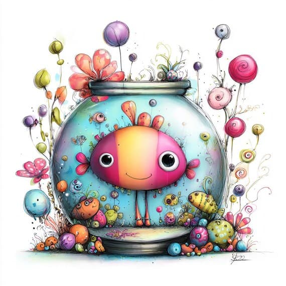Whimsical Fish Clipart β view 4 β watercolor clipart transparent PNG instant download