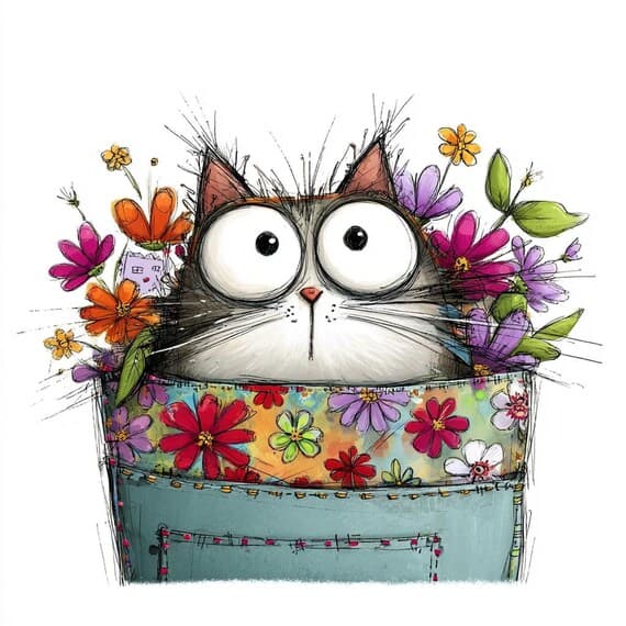 20 Luxury Floral Cat JPG 3D Watercolor Kitten Art Flowers Wall Decor P β view 2 β watercolor clipart transparent PNG instant download