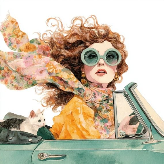 10 Retro Driving Woman Clipart (JPG) β watercolor clipart transparent PNG instant download
