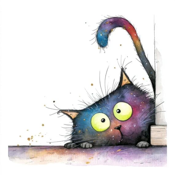 25 Peeking Galaxy Cats Clipart (JPG) – Funny Quirky Cosmic Cat Faces f — view 4 — watercolor clipart transparent PNG instant download