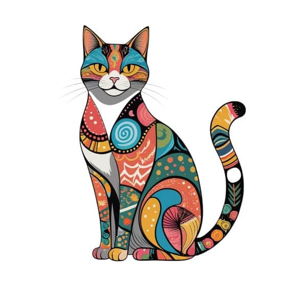 Folk Art Cat Illustrations β view 2 β watercolor clipart transparent PNG instant download