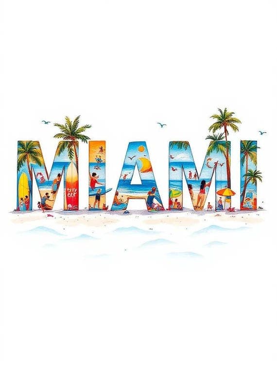 Miami Beach Double Exposure Clipart Set β view 8 β watercolor clipart transparent PNG instant download