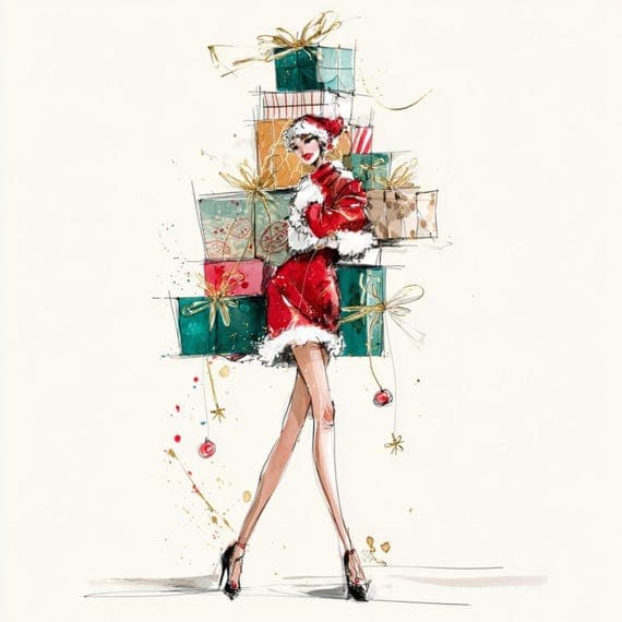 20 Fashion Girls with Gift Box PNG Clipart, Christmas Holiday Graphics β view 8 β watercolor clipart transparent PNG instant download