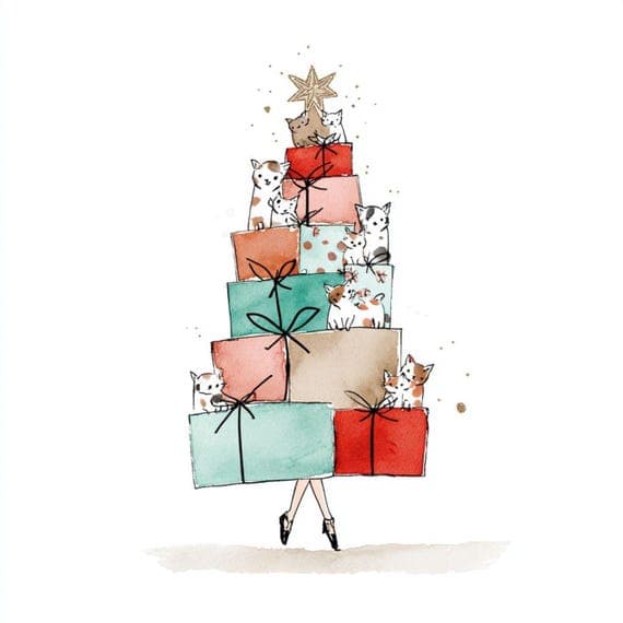 20 Watercolor Christmas Cats PNG Clipart β view 4 β watercolor clipart transparent PNG instant download