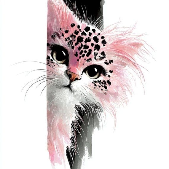 20 Watercolor Pink Leopard Cat Clipart (JPG) β view 8 β watercolor clipart transparent PNG instant download