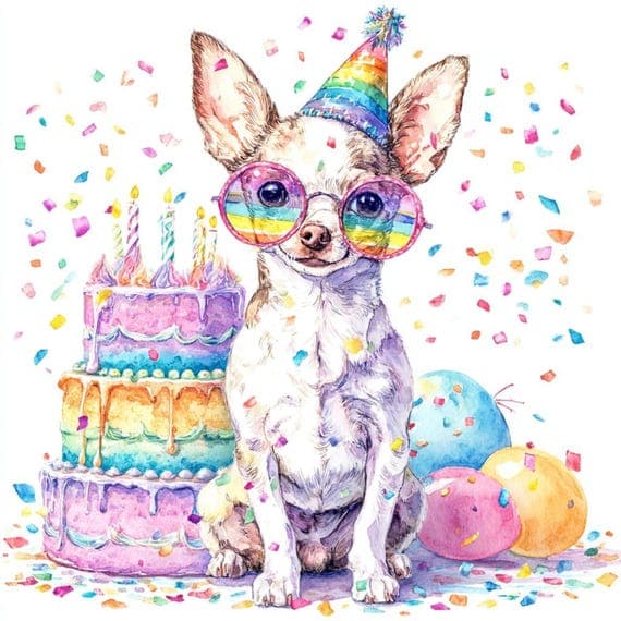 Birthday Chihuahua Clipart β view 5 β watercolor clipart transparent PNG instant download