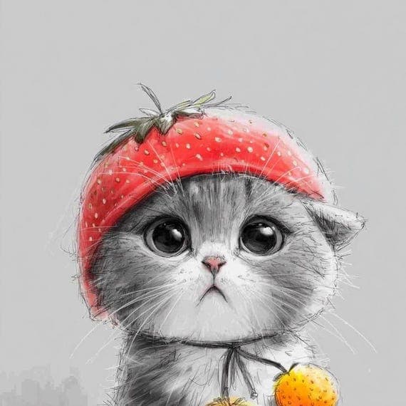 15 Strawberry Cat Clipart β view 8 β watercolor clipart transparent PNG instant download