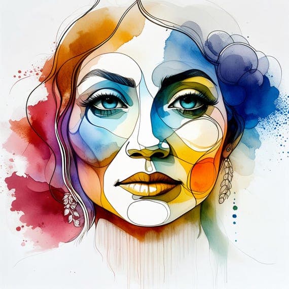 10 Watercolor Woman Face Clipart, Abstract Line Art (Digital Download) β view 2 β watercolor clipart transparent PNG instant download