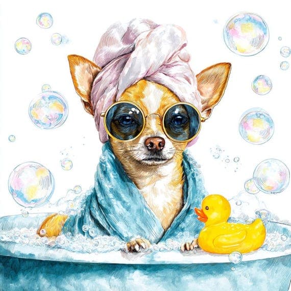 Funny Chihuahua Spa Art β view 2 β watercolor clipart transparent PNG instant download