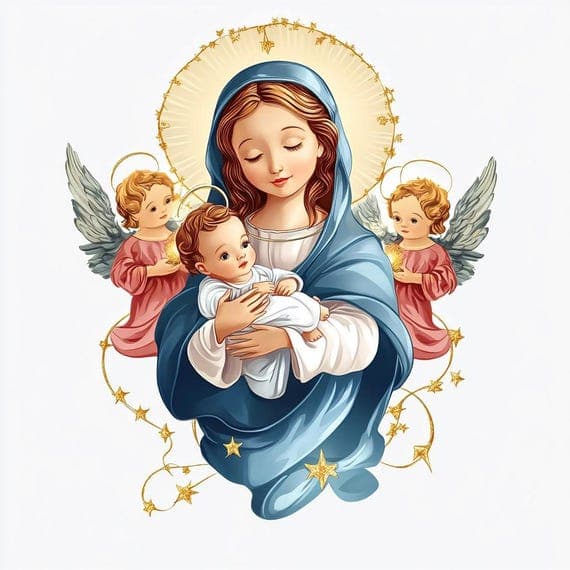 Virgin Mary and Baby Jesus Clipart — watercolor clipart transparent PNG instant download