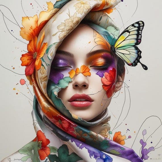 Watercolor Butterfly Woman Clipart – Floral Portrait Illustrations — view 7 — watercolor clipart transparent PNG instant download