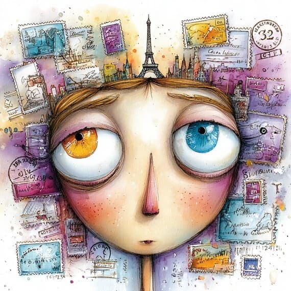 22 Whimsical Paris Face Clipart β view 2 β watercolor clipart transparent PNG instant download