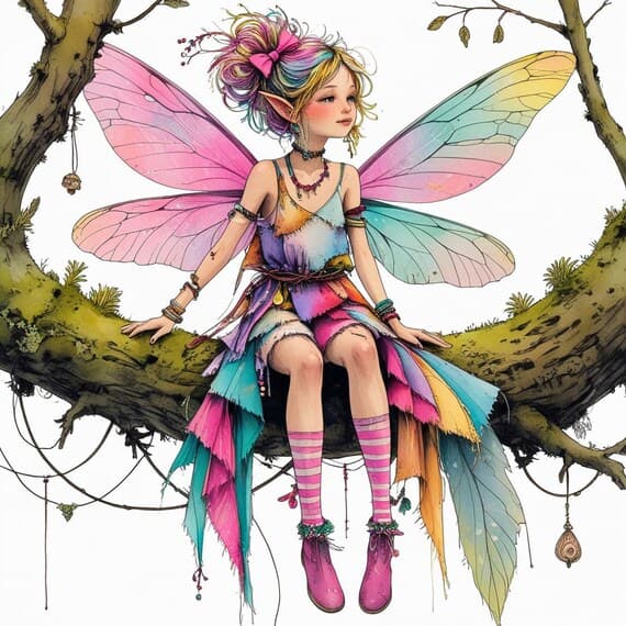 10 Whimsical Fairy Clipart – Colorful Forest Girls, Magical Wings (Dig — view 8 — watercolor clipart transparent PNG instant download