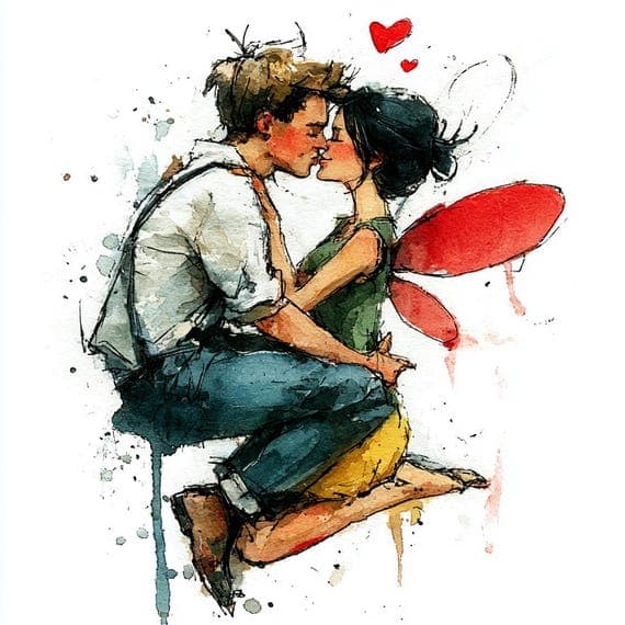 20 Fairy Couple Valentine Love PNG Clipart Whimsical Magical Partners — view 4 — watercolor clipart transparent PNG instant download