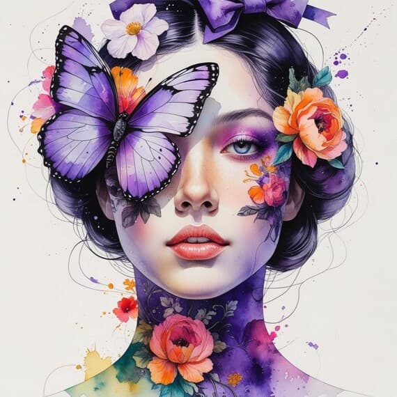 Butterfly Woman Watercolor Clipart β view 4 β watercolor clipart transparent PNG instant download