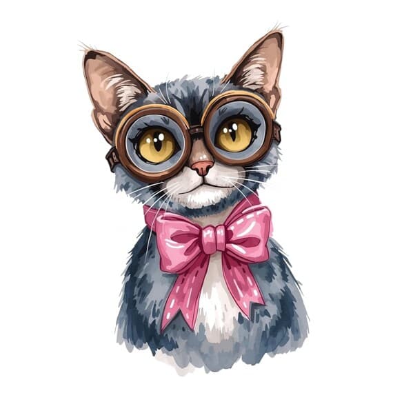 22 Watercolor Cat with Glasses Clipart β view 7 β watercolor clipart transparent PNG instant download