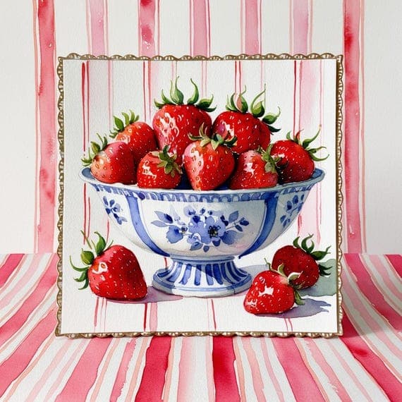 8 Strawberry Chinoiserie Print β view 5 β watercolor clipart transparent PNG instant download