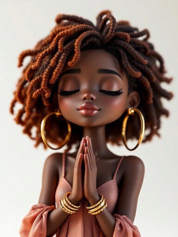 Praying Black Girl Clipart, Figurines African American (PNG, JPG) β view 2 β watercolor clipart transparent PNG instant download