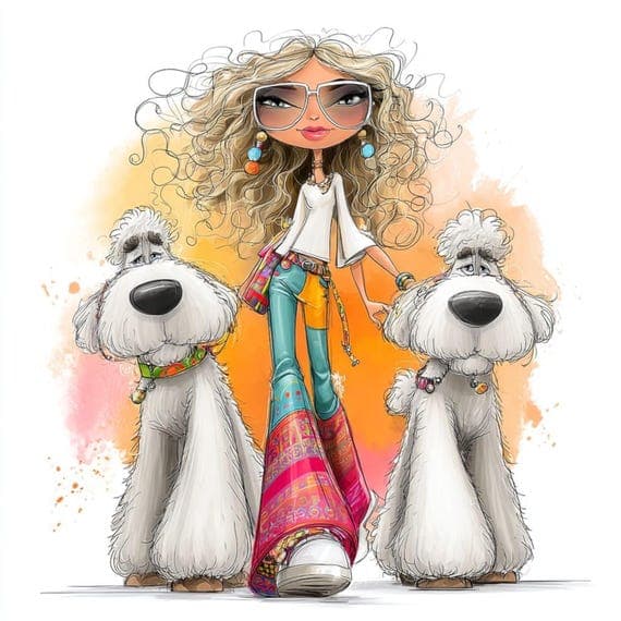 15 Quirky Dog Walking Girl Clipart (JPG) β view 5 β watercolor clipart transparent PNG instant download