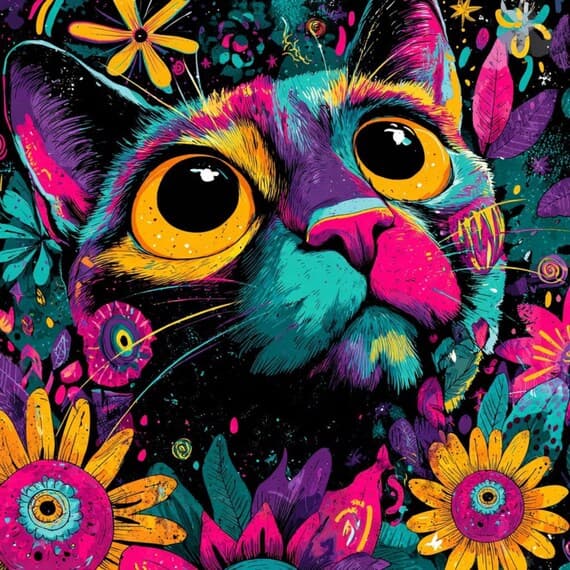 Psychedelic Neon Cat Clipart โ view 6 โ watercolor clipart transparent PNG instant download